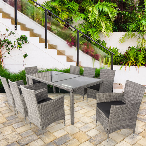 Wildon Home® Costner 9 Piece Outdoor Wicker Dining Set, Patio Wicker